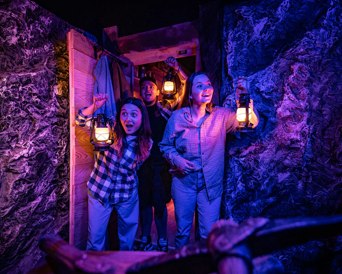 Lantern-lit mineshaft puzzle inside The Lost Mine escape room at Labyrinth Boise